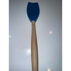Le‎ Creuset Silicone Spoonula Blue Wood Handle Baking Cooking Kitchen